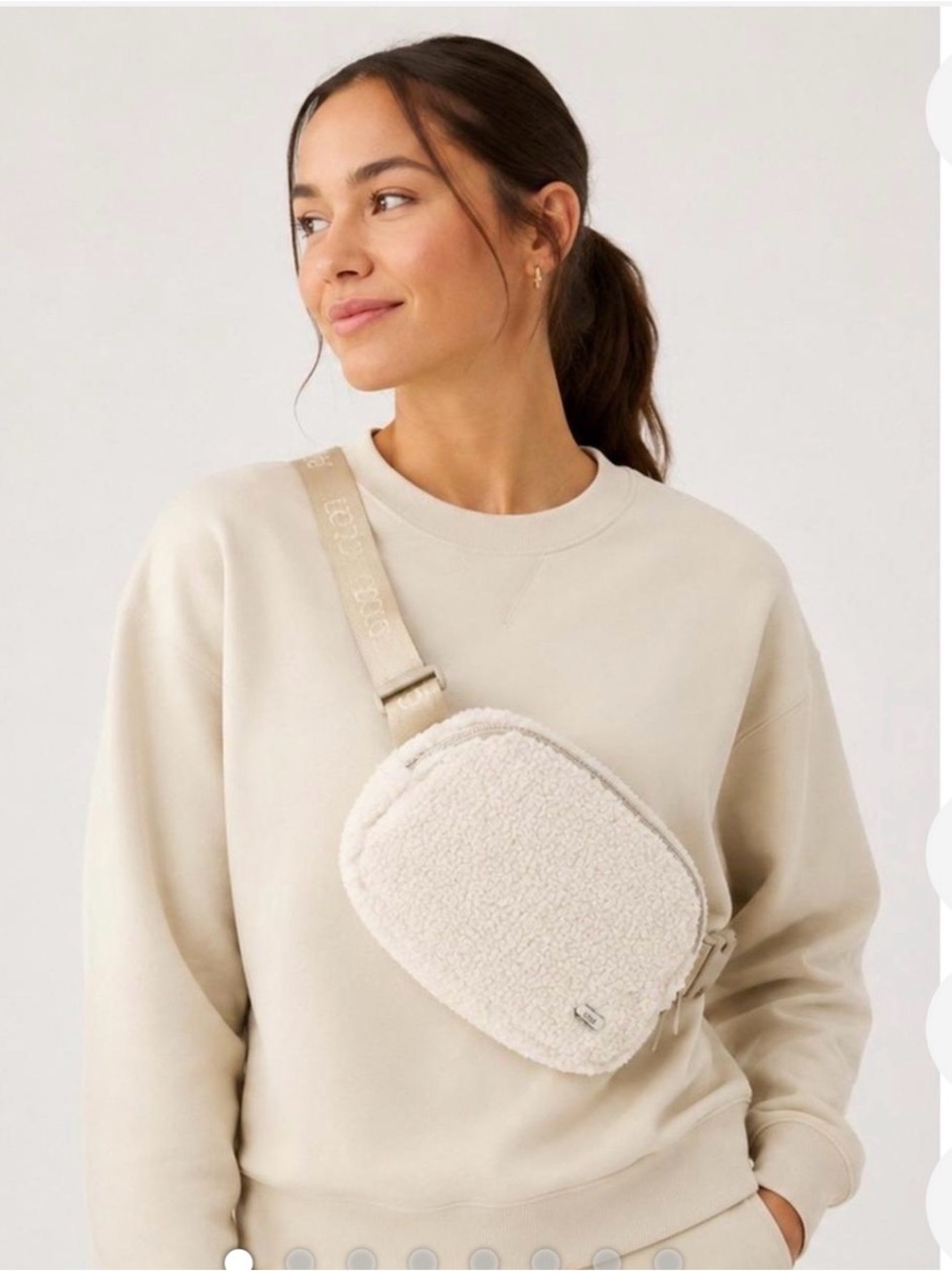 Lole Sherpa Belt Bag ivory/cream cozy textured fleece exterior adjustable New